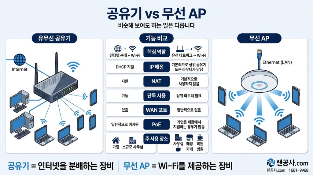 유무선 공유기 vs 무선 AP 차이점
