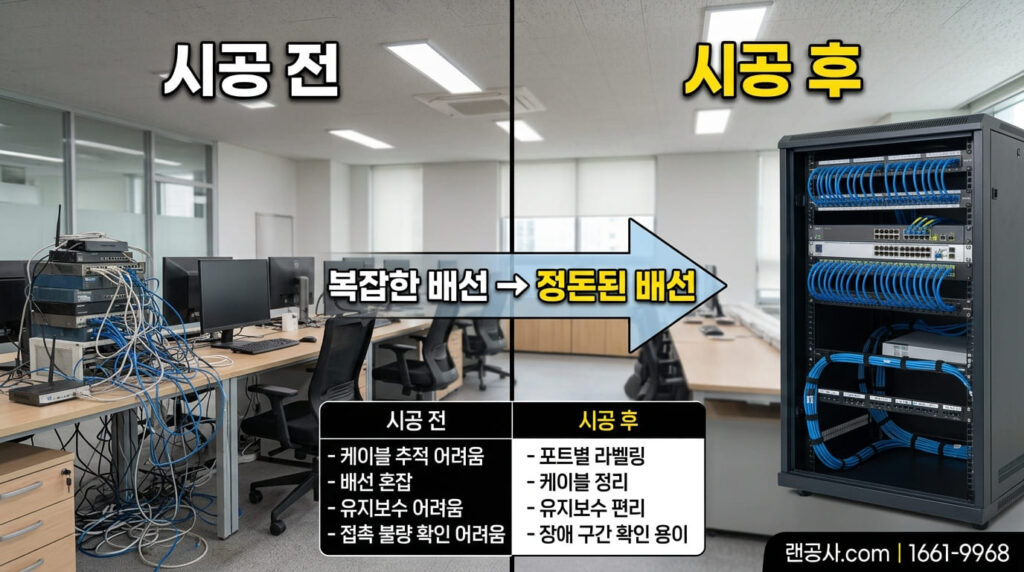 사무실 랜선정리 시공 전후 모습